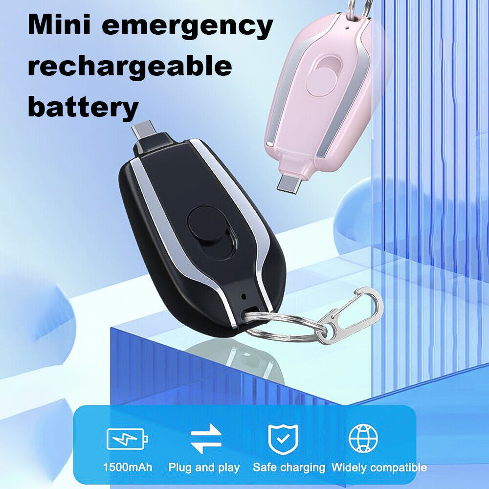 1500mAh Mini Power Emergency Pod Keychain Charger With Type-C Ultra-Compact Mini Battery Pack Fast Charging Backup Power Bank