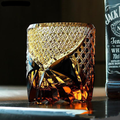 Amber Black Crystal Whiskey Glass With Engraving