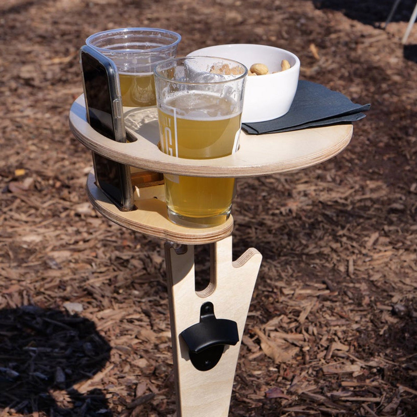 Portable Beer Table Wine Table with Foldable Round Desktop Mini Wooden Picnic Table for Beach Camping Backyard Entertainment