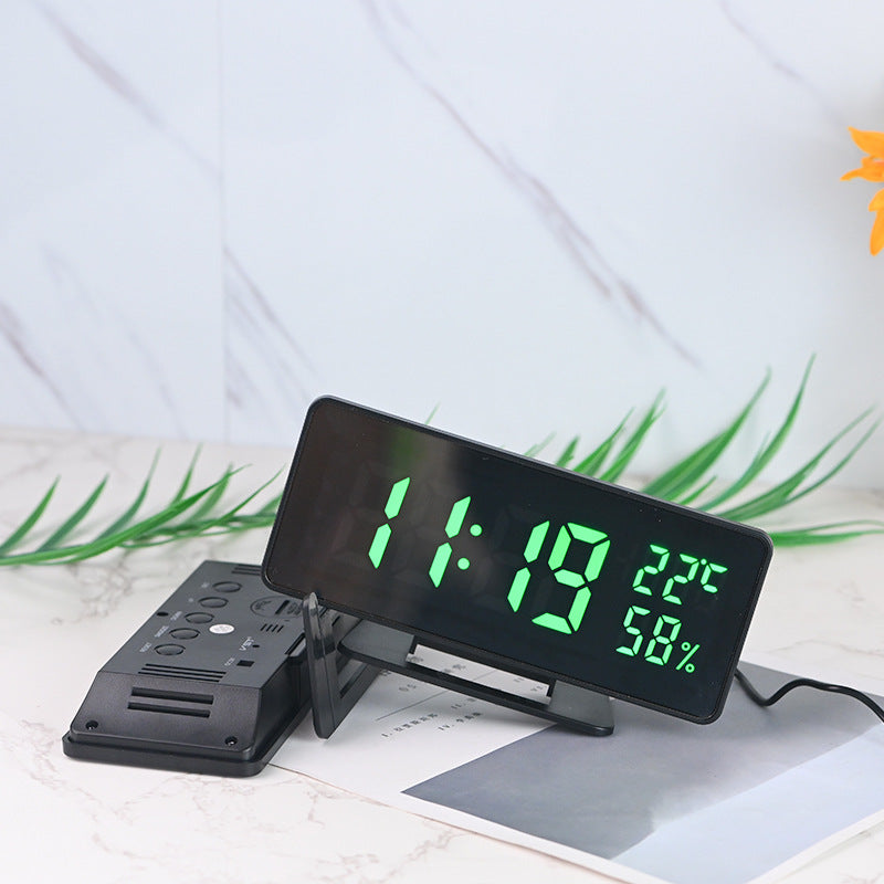 LED Mirror Desk Alarm Clock Calendar Temperature And Humidity Desk Clock Simple