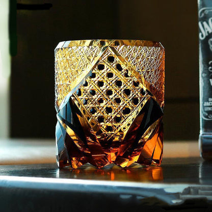 Amber Black Crystal Whiskey Glass With Engraving