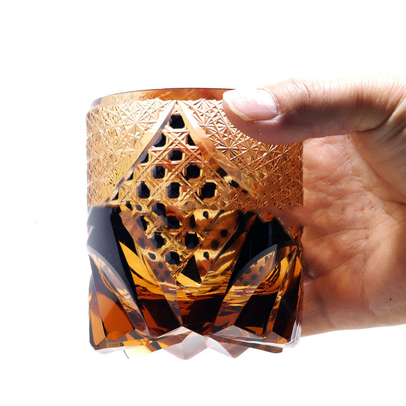 Amber Black Crystal Whiskey Glass With Engraving