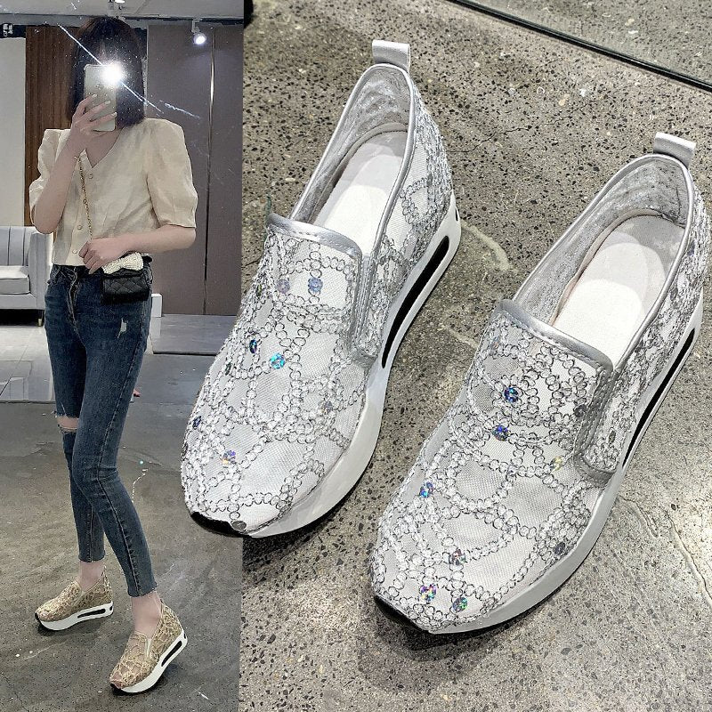 Platform Sole Mesh Breathable Slip-on Shoes