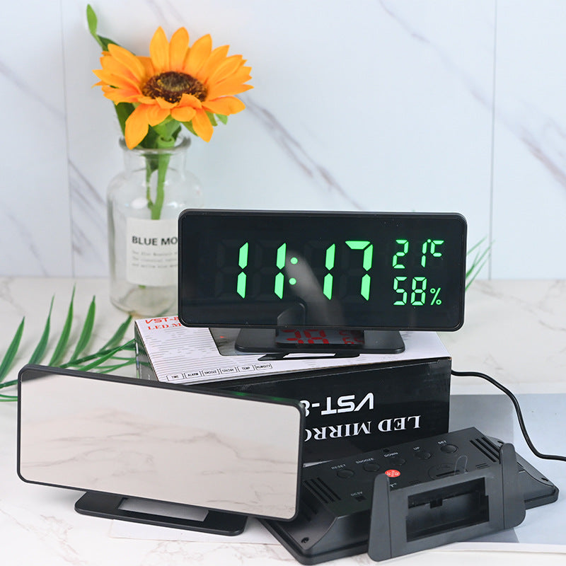 LED Mirror Desk Alarm Clock Calendar Temperature And Humidity Desk Clock Simple