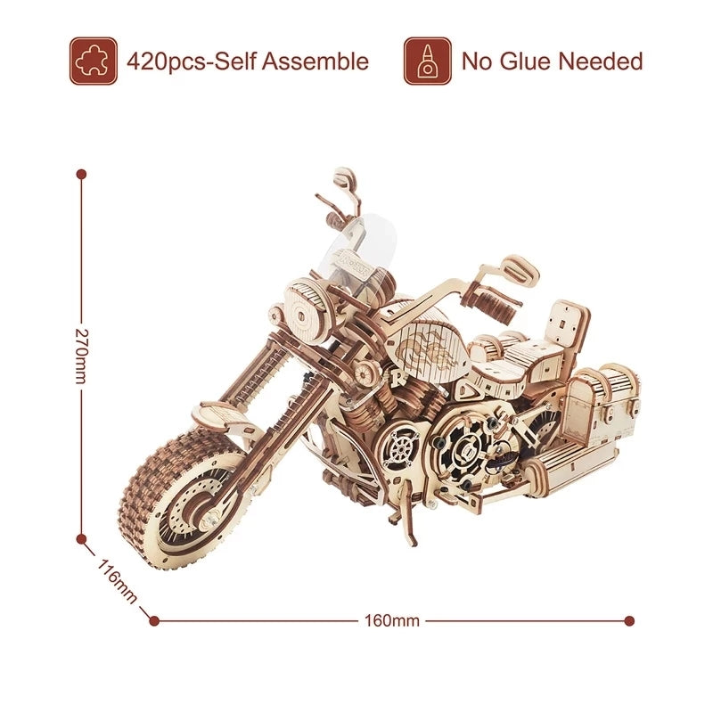 Robotime Rokr Cruiser Motorcycle DIY Wooden Model 420 Pcs Building Block Kits Funny Toys Gifts For Children