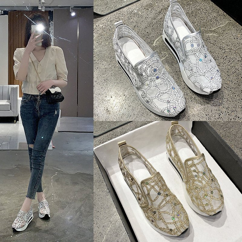 Platform Sole Mesh Breathable Slip-on Shoes