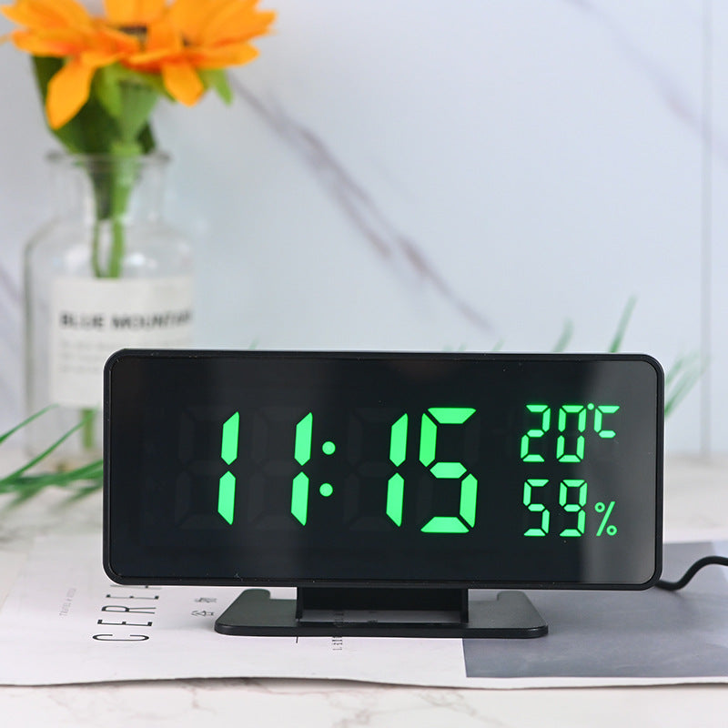 LED Mirror Desk Alarm Clock Calendar Temperature And Humidity Desk Clock Simple